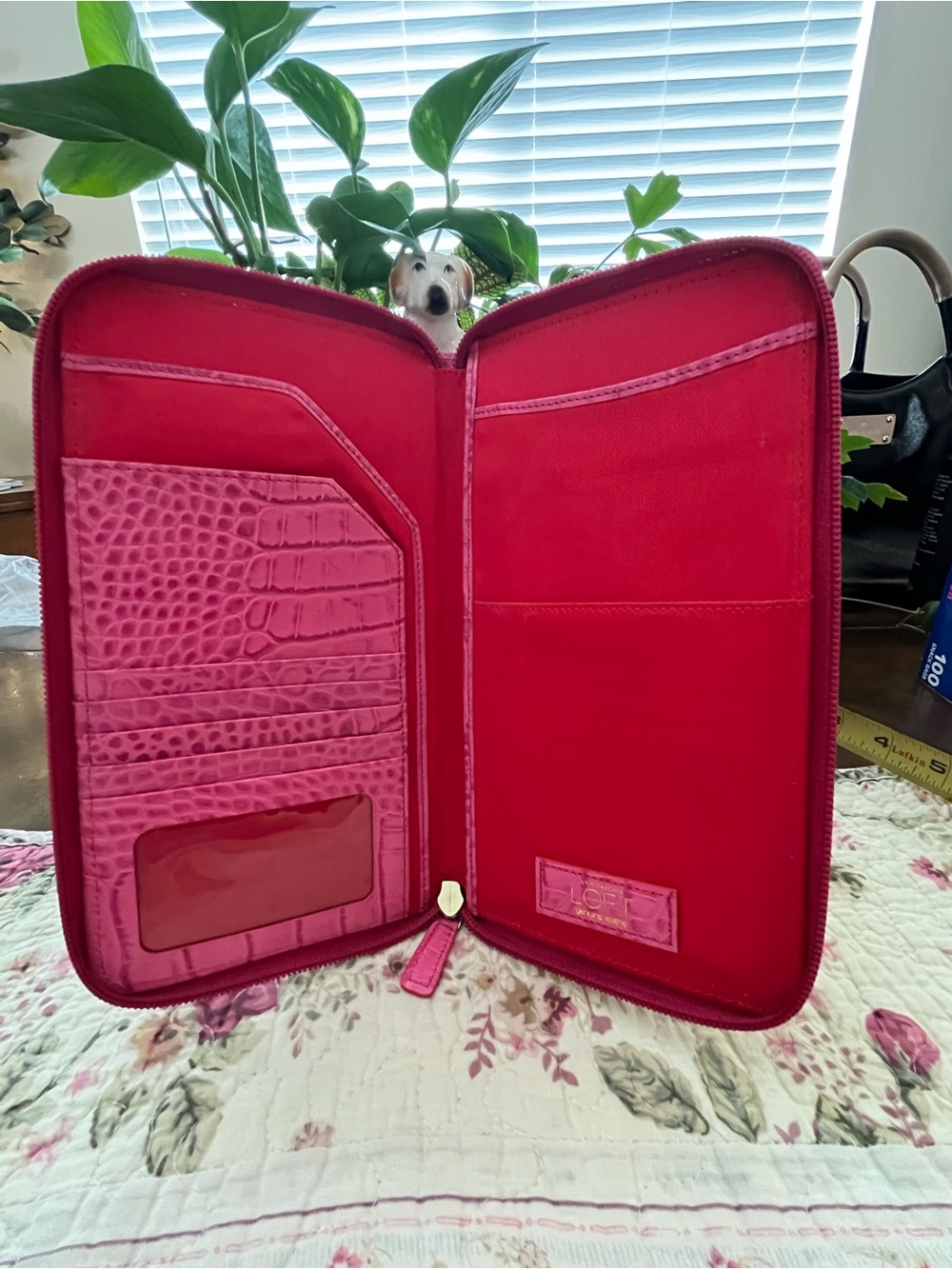 LOFT Red Faux Croc Travel Document Organizer